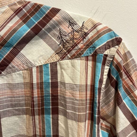 Patagonia Mens White Brown Shirt L Plaid Flannel Button Up Pockets Short Sleeve - Picture 8 of 13